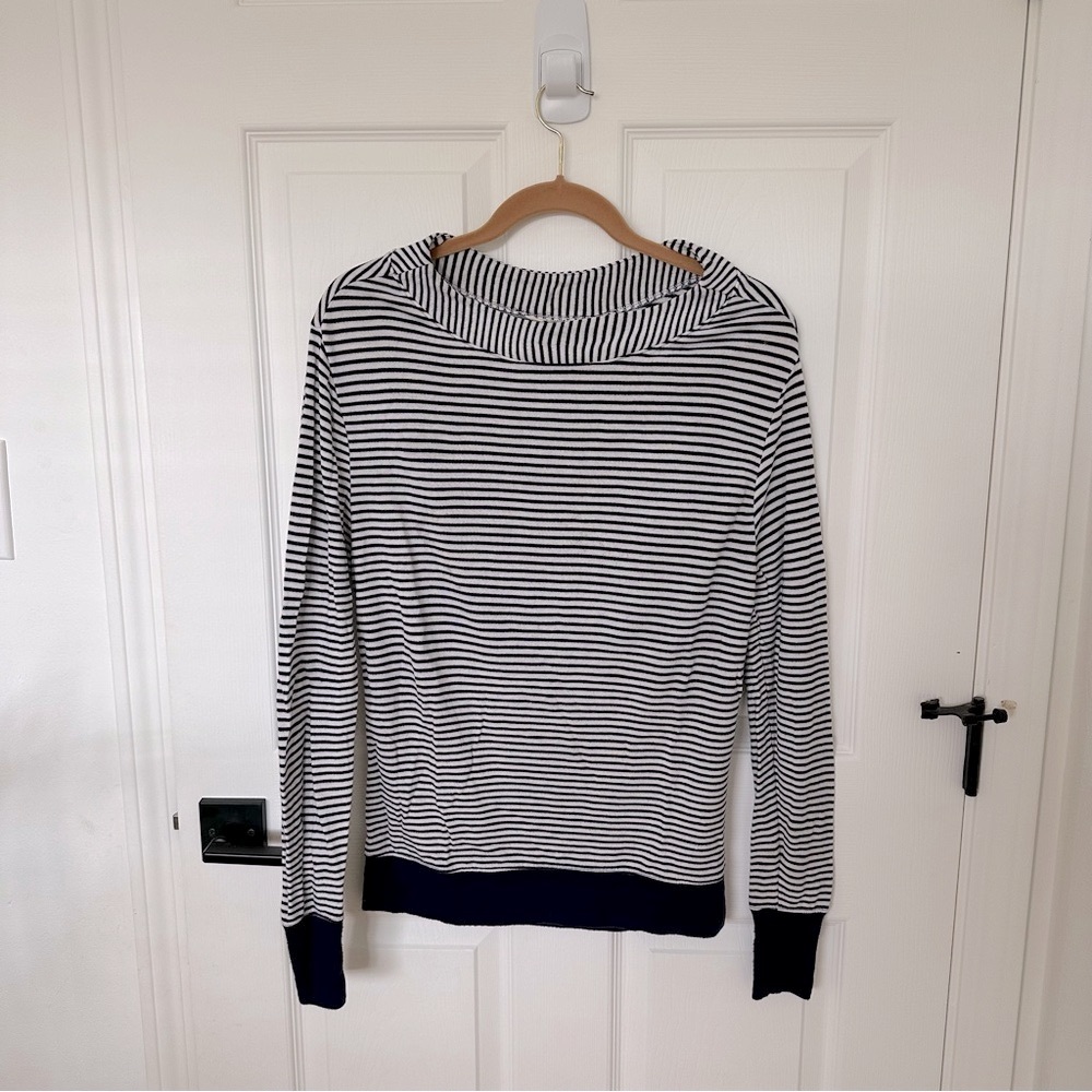 Navy & White Striped Boatneck Athleta Sweatshirt XXS